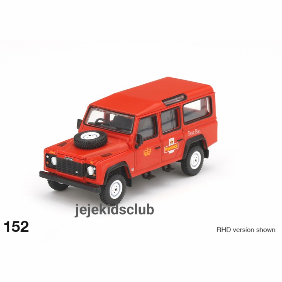 Mini MGT GT Land Rover Defender 110 UK Royal Mail Post Bus No 152 Red Merah Diecast Skala 1/64