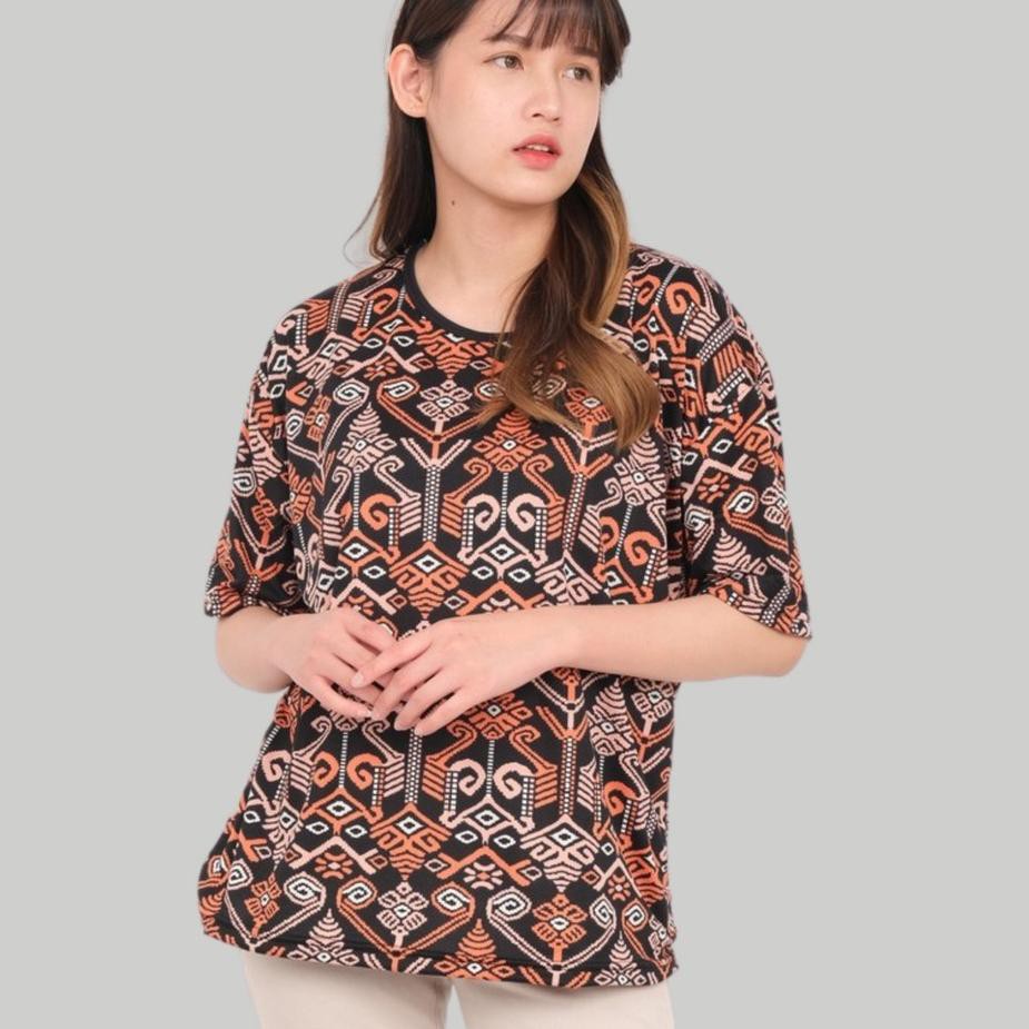 ▼ Monellina LALIKA Kaos Batik Wanita Oversize Lengan Pendek ➵