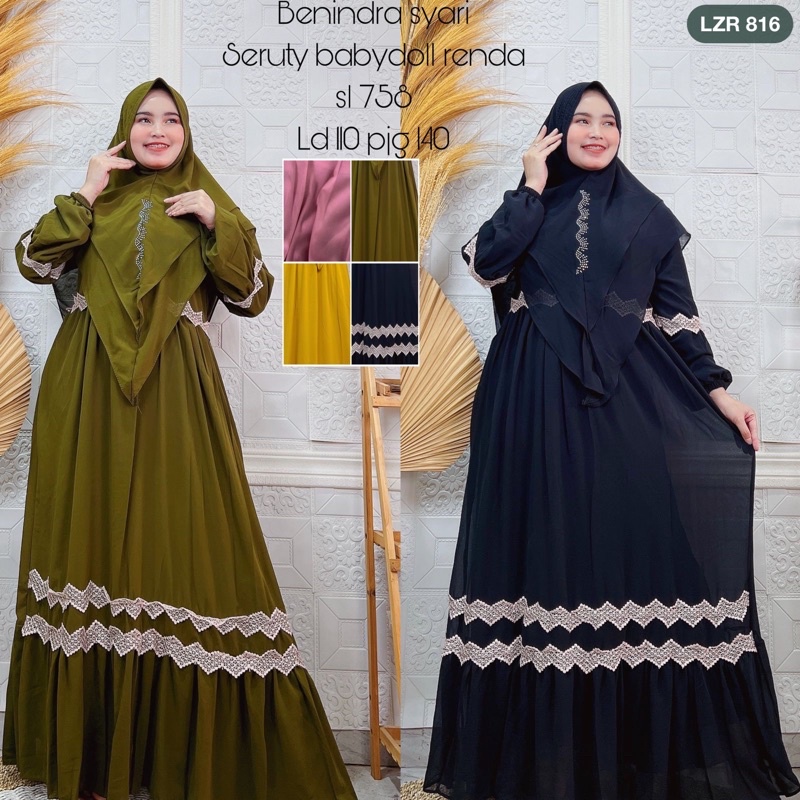 (ISI 3 PCS) LZR 816 BENINDRA - GAMIS SYARI CERUTY BABYDOLL RENDA ZIGZAG BY TRESNA MUSLIM