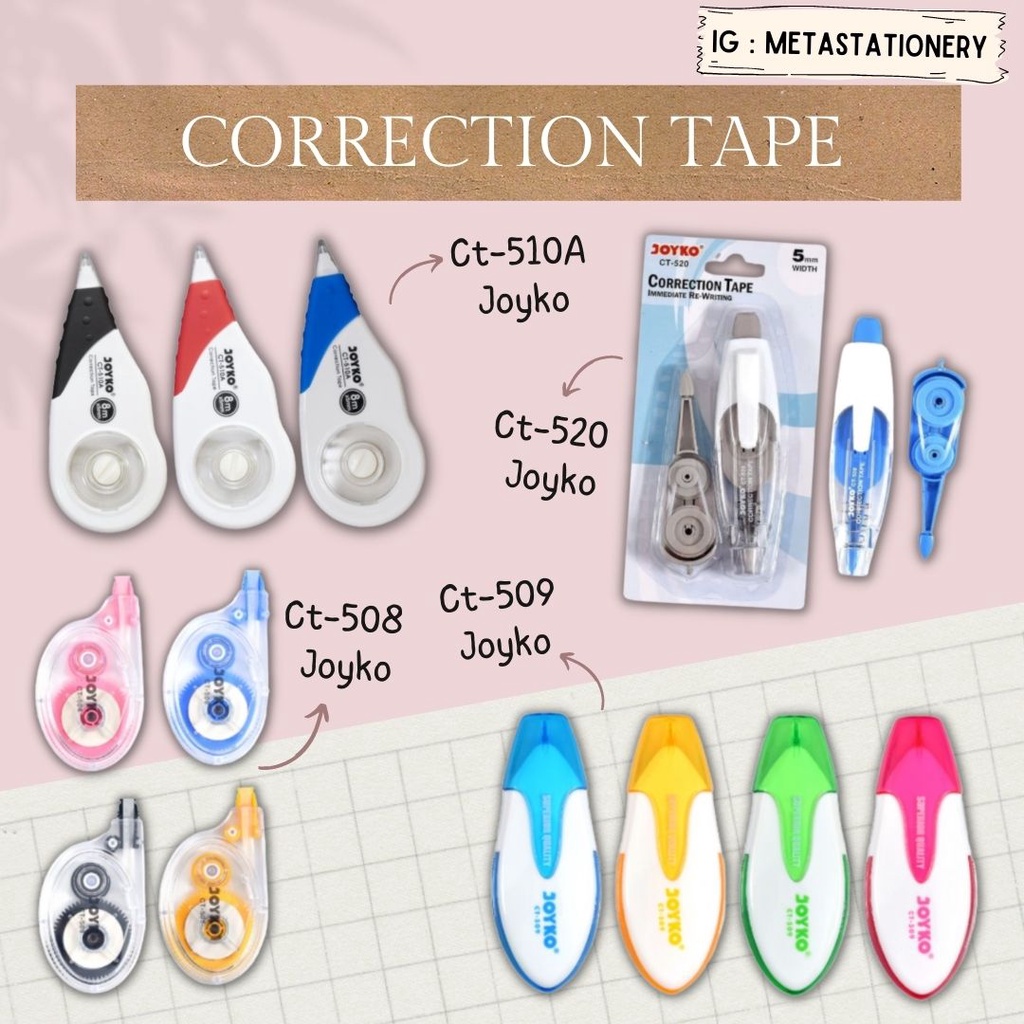

Correction Tape / Tipex Kertas Joyko 510A, 520, 508, 509