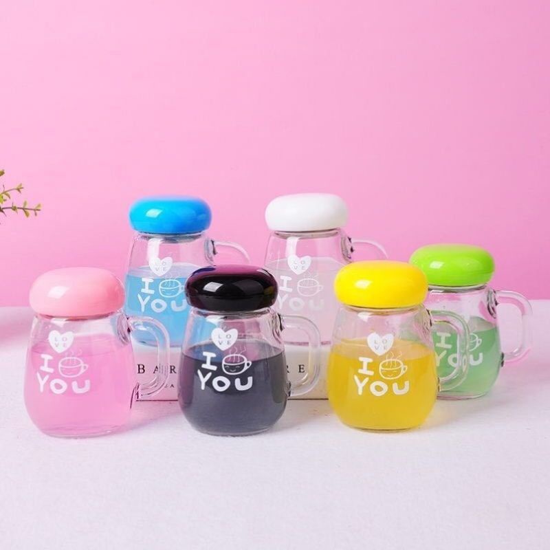 DC B ( B00067 ) BOTOL GELAS LOVE / BAHAN KACA / GELAS MUG / KUALITAS TERBAIK / TIDAK BISA MEMILIH