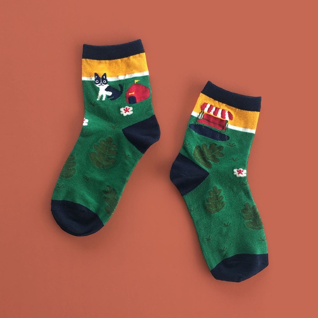 Chico Pet Series Socks ( kaos kaki lucu gambar binatang anjing taman bunga hijau kuning merah )