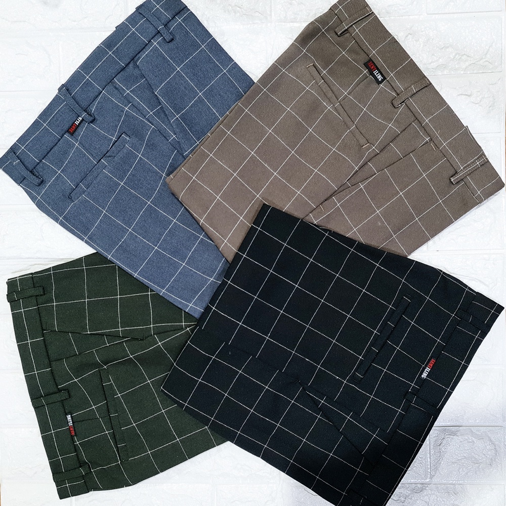 CELANA CHINO TARTAN PRIA ANKLE PANTS MOTIF KOTAK2 PANJANG COWOK SALUR MODEL SLIMFIT