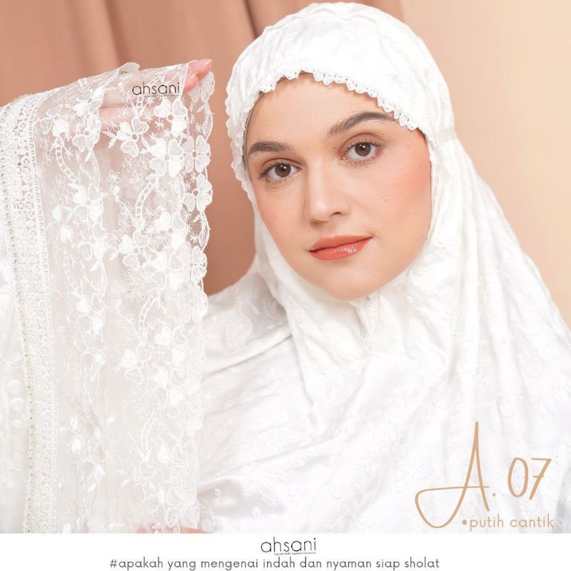 Mukena A.07 Mukena Dewasa by Ahsani Original Ori Mukena Sutra Ori Full Bordir Mnual Renda Tile Bordi