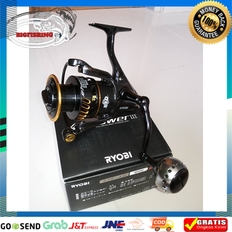 Reel Laut Spinning Ryobi AP Power III 2000 3000 4000 6000 8000 Metal Body