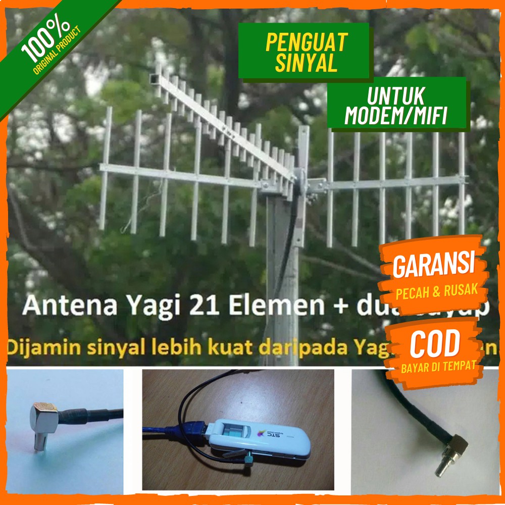 ANTENA YAGI MODEM/MIFI 4G 3G 15 M/ANTENA SINYAL YAGI21 ELEMEN PIGTAIL TUNGGAL (pilih jenis pigtail)