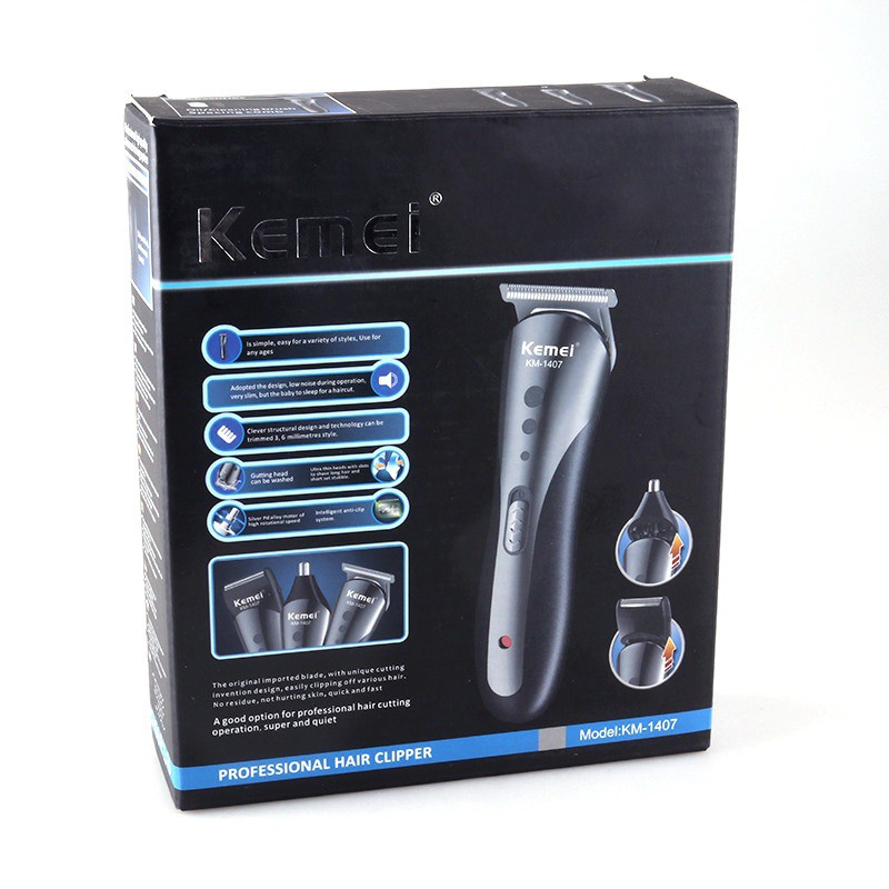 KEMEI KM-1407 - 3 in 1 Electric Rechargeable Hair Clipper Trimmer Set - Alat Cukur Rambut Elektrik