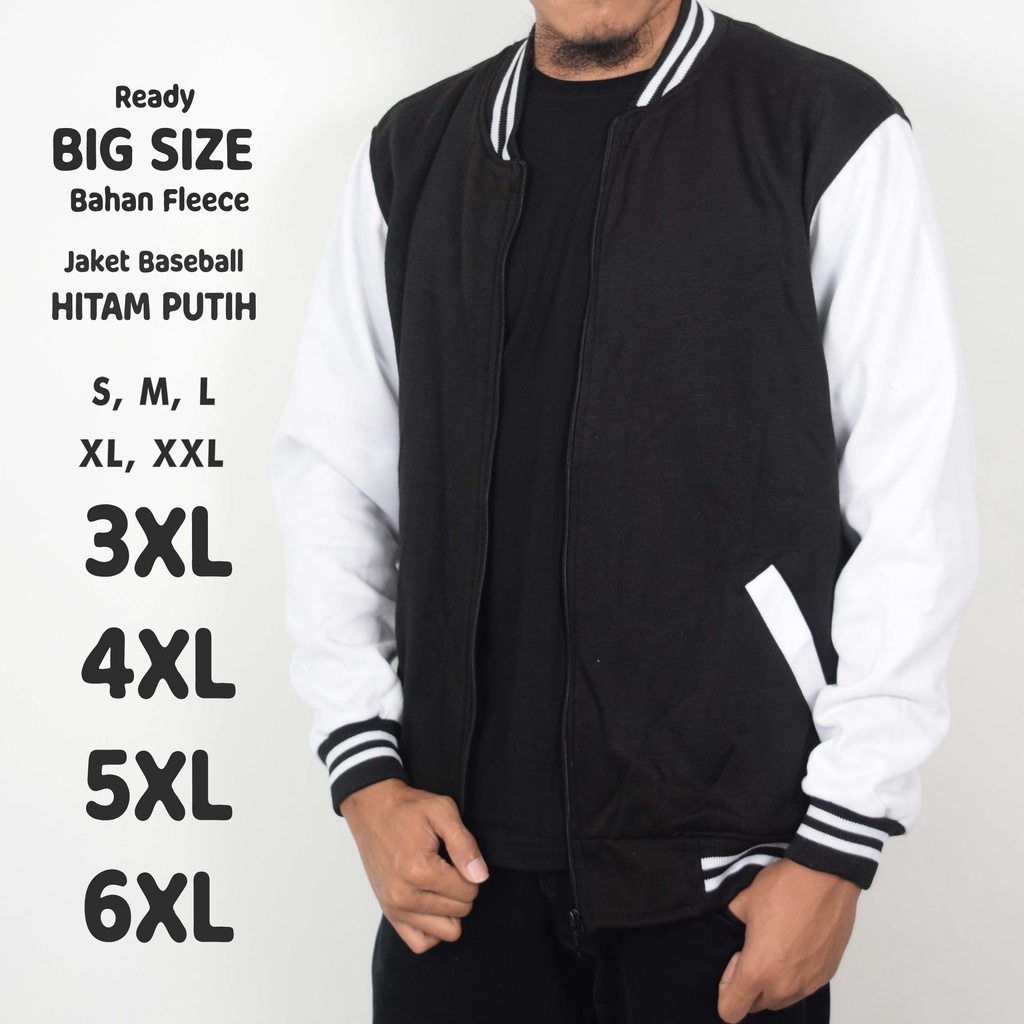 Jaket Baseball Bomber Jumbo Big Size Hitam Putih S M L XL XXL 3XL 4XL 5XL 6XL Polos