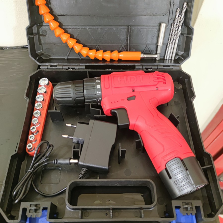 Bor Baterai Cordless Drill HDT 12v Set