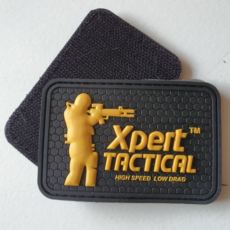 PATCH RUBBER PVC LOGO XPERT TACTICAL 3D TIMBUL DASAR HITAM/TEMPELAN EMBLEM KARET VELCRO