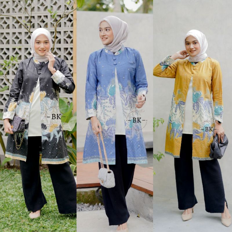 Tunik Batik Wanita Modern Atasan Batik Kerja Wanita Kantor M L XL XXL Jumbo