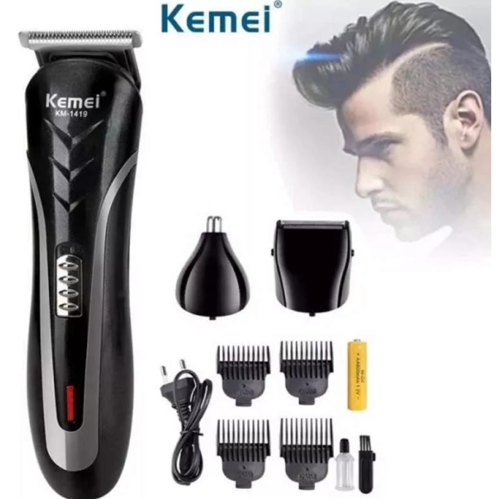 Alat Cukur Rambut,Kumis,Jenggot Rechargeable Hair Clipper Elektrik Portable KEMEI KM-1419 Clipper 3in1-Alat Cukur Rambut Rechargeable 1 SET KEMEI KM-1419-Mesin Alat Cukur Rambut Elektrik