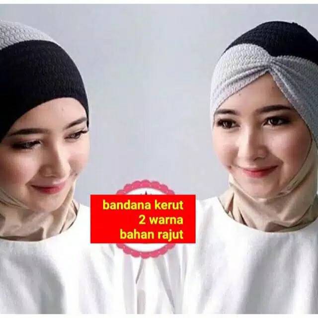 Inner Bandana Rajut Kerut/Bandana2tone/Ciput kerut/Bandana Bolbal/Ciput rajut