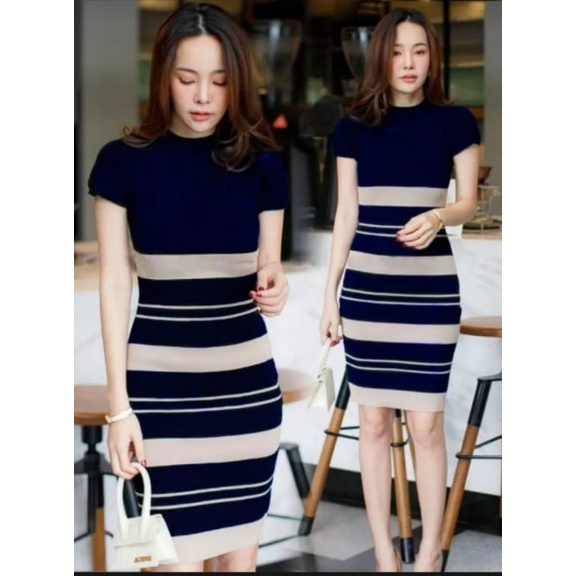 Dres Rajut Salur FELICE Dress Bodycon Knit Wanita - DRESS RAJUT WANITA