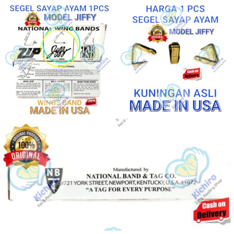 Wing Band Ayam Model Jiffy Harga Untuk 1 pcs Segel Sayap Ayam Kuningan Import USA