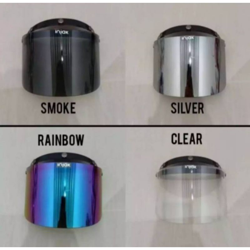 KACA INJAK ( GRADE ORI ) HELM BOGO FULL LEHER DATAR SILVER.PELANGI.SMOKE
