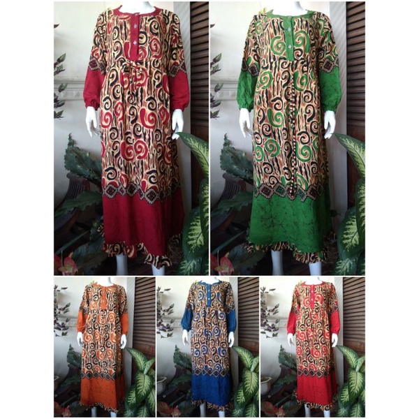 Daster Panjang DyaNoer Daster Gamis Solo Motif Bulat² kombinasi batik Ronstop Bawah Lengan Panjang B