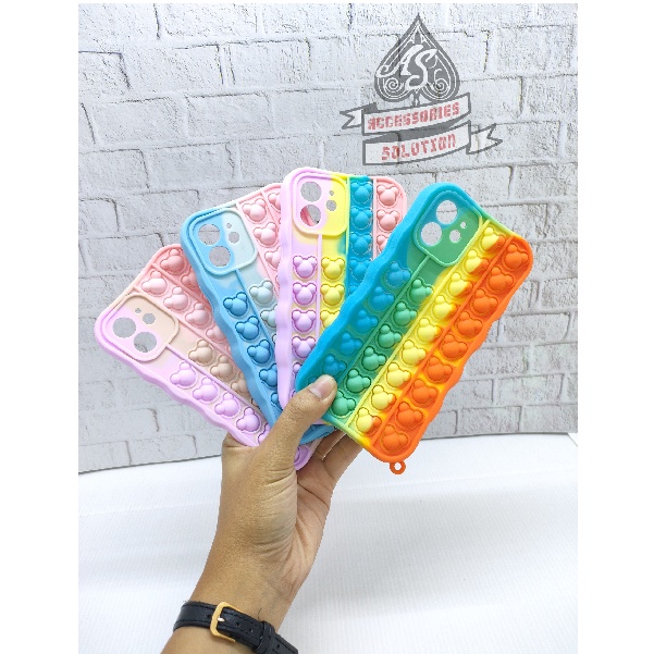 SILICONE CASE POP IT IPHONE XR PELINDUNG CAMERA - CASE PENGHILANG STRESS PUSH IT BUBBLE CASE RAINBOW