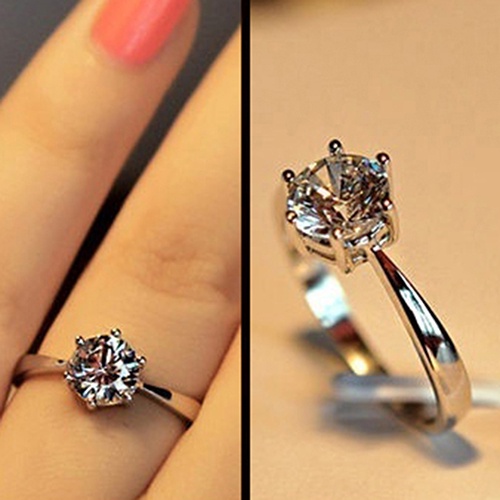 Hu Hu Hu Hu Hu Alat Bantu Pasang Kacamata♡ Cincin Lapis Silver Dengan Batu Zircon Bulat Besar Mewah Untuk Wanita / Pernikahan / Pertunangan
