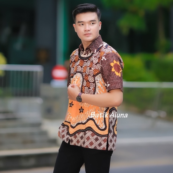 BATIK PRIA Batik Pria Lengan Pendek Premium Modern Full Furing Original BAJU BATIK PRIA Kemeja Batik Pria Cowok Laki Laki Lengan Pendek Reguler FASHION BATIK ALUNA