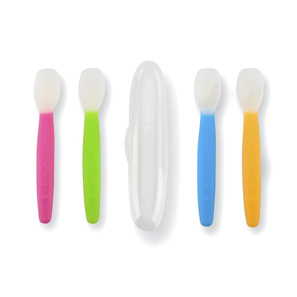 Nuby Garden Fresh Silicone Spoon with Case 4m+ (Tersedia varian warna)