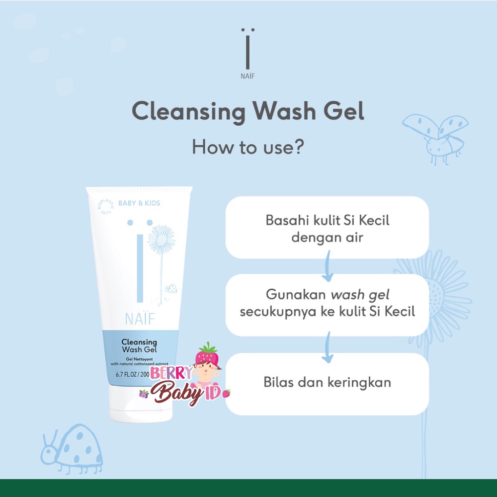 Naif Cleansing Wash Gel Sabun Mandi Bayi Baby Wash 200 ml Berry Mart