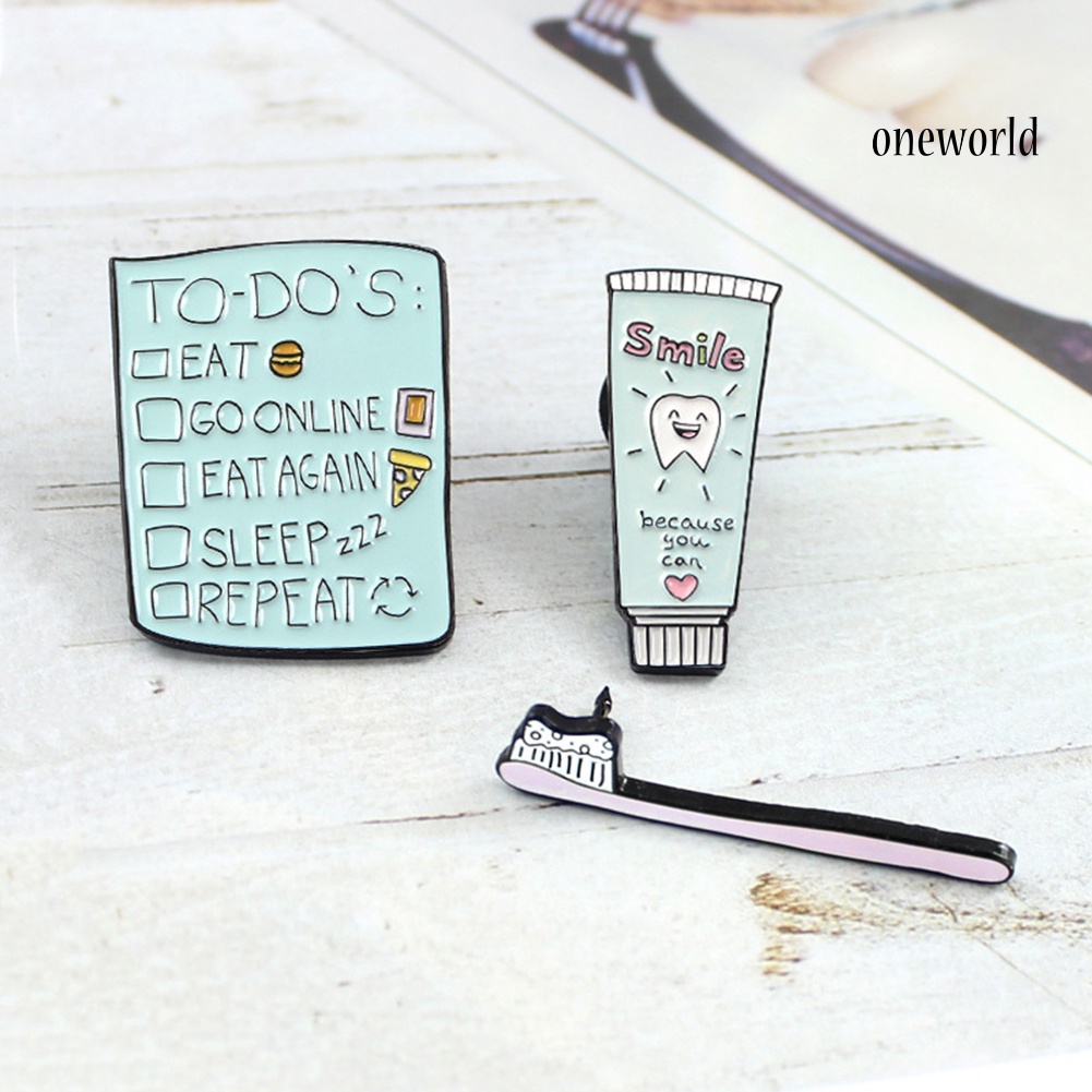 OW@ Cartoon Toothbrush Toothpaste To-do List Enamel Brooch Pin Collar Badge Jewelry