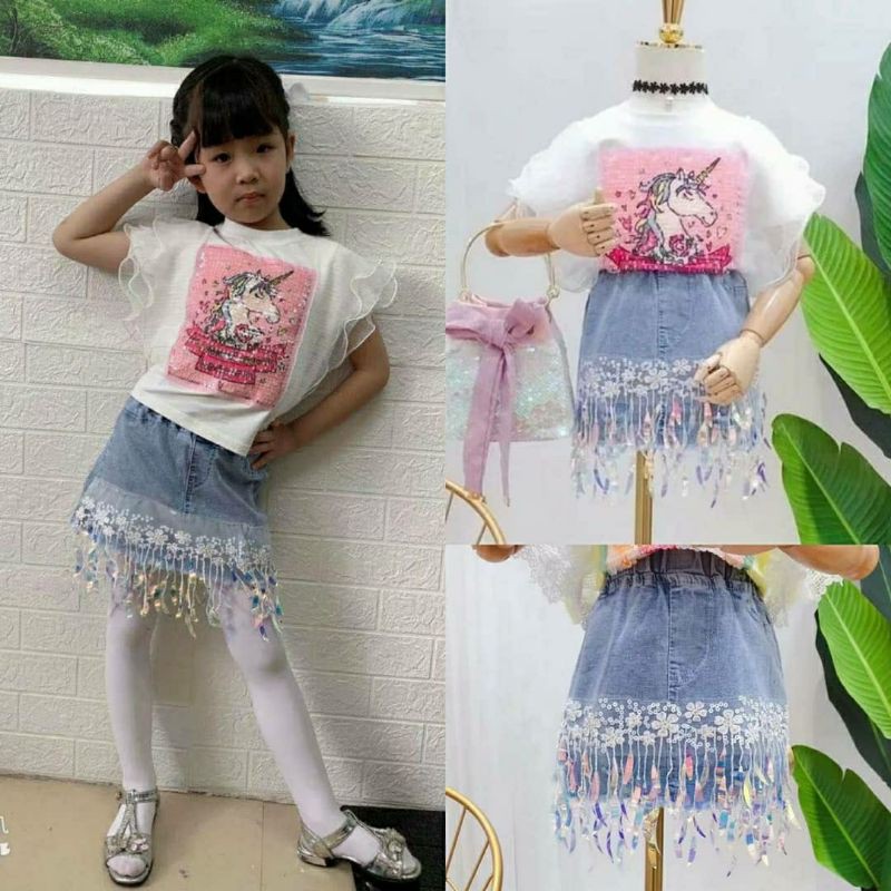 Setelan Anak Import/Cewek Pony Tee Skirt