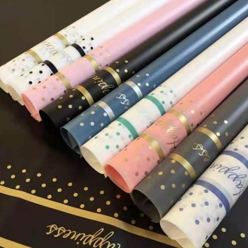 

20 pcs kertas cellophane list happiness / kertas buket bunga happiness