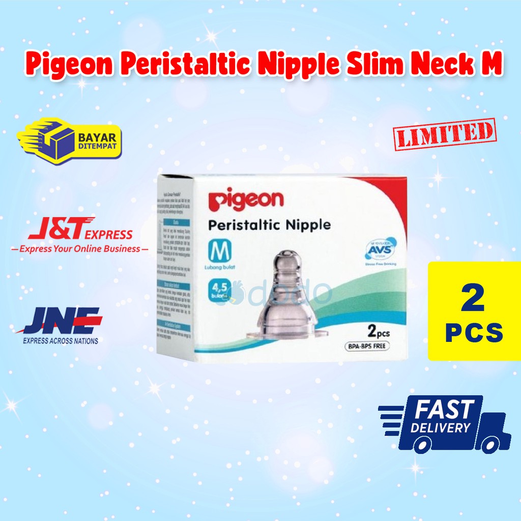 Pigeon Peristaltic Nipple Box 2pcs Slim Neck M - Nipple Dot Bayi