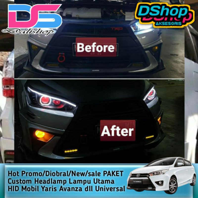 Hot Promo/Diobral/New/sale PAKET Custom Headlamp Lampu Utama HID Mobil Yaris Avanza dll Universal