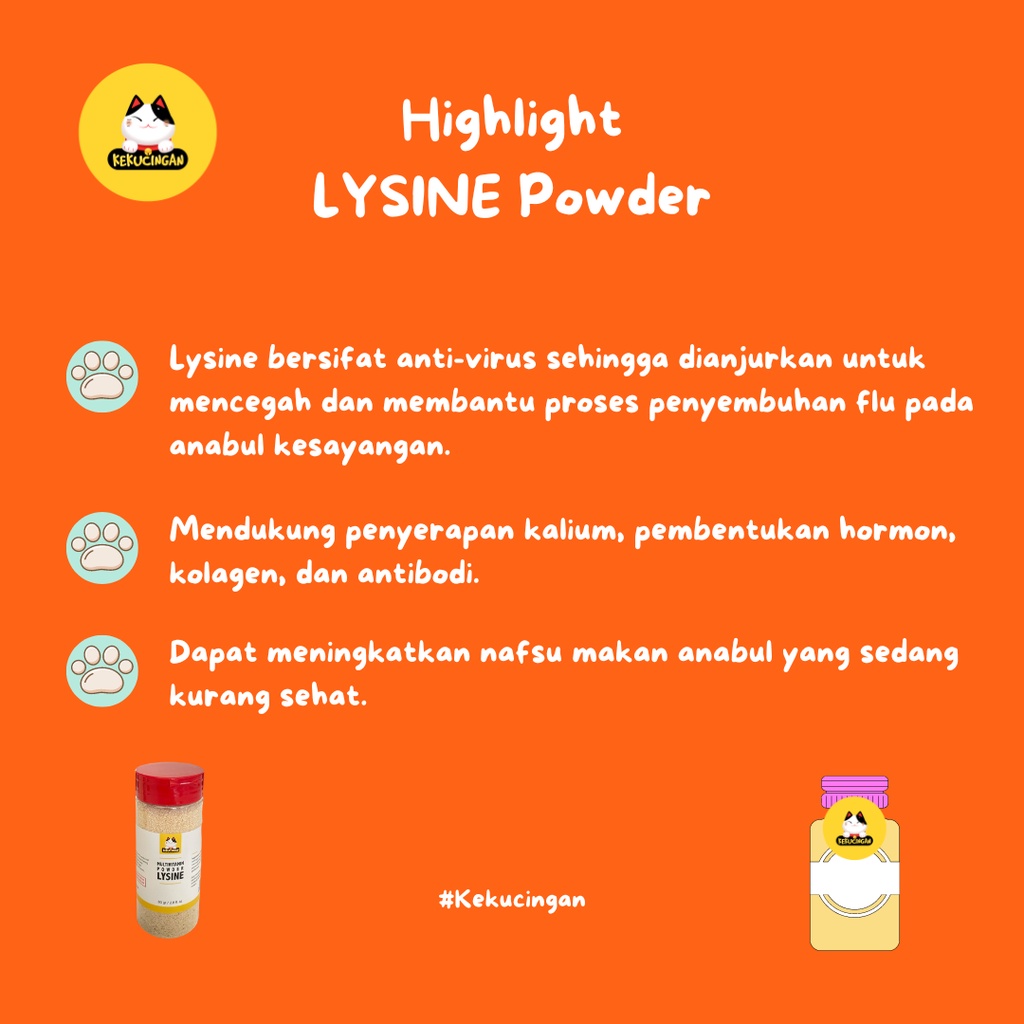 Pure Lysine Powder Multivitamin Penggemuk Kucing Penambah Nafsu Makan 80 gram