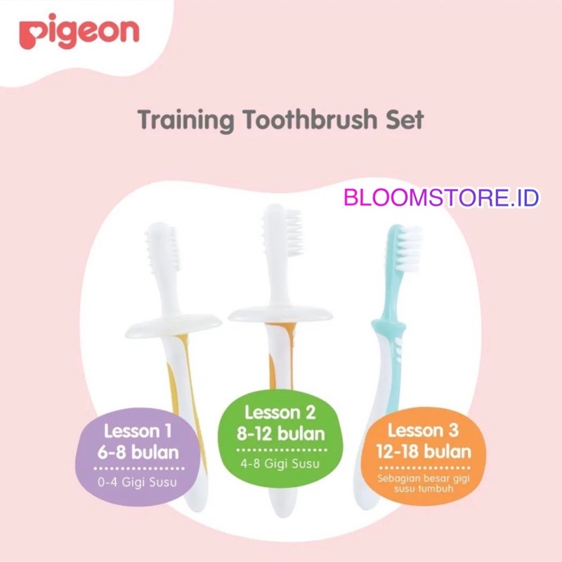 PIGEON Baby Training Tooth Brush Toothbrush Set Lesson 123 1 2 3 Sikat Gigi Bayi Anak Murah Termurah Promo