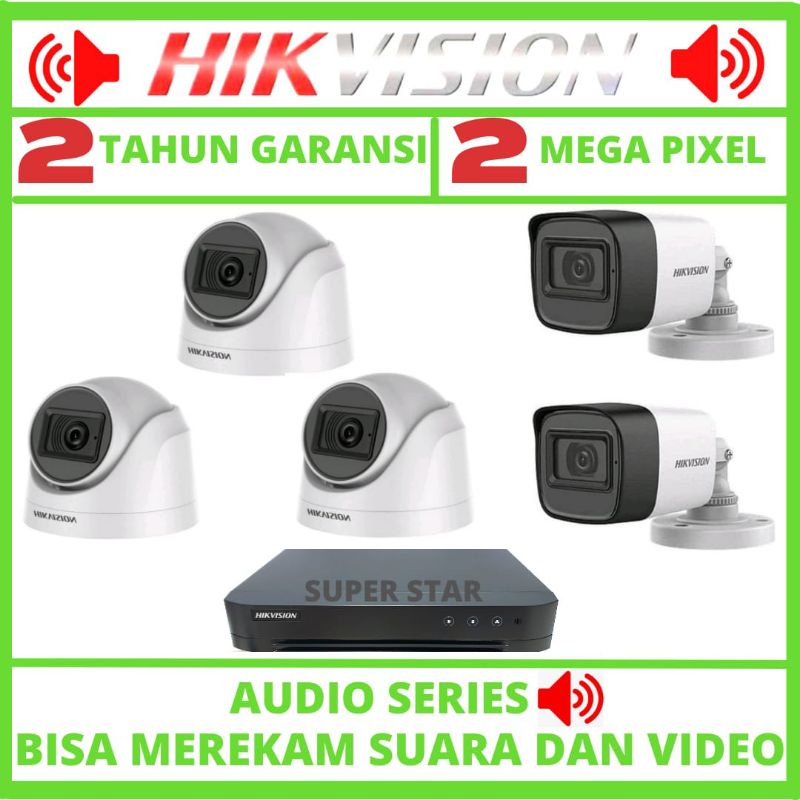 PAKET CCTV HIKVISION AUDIO 8 CHANNEL 5 KAMERA 2MP 1080P BISA MEREKAN SUARA