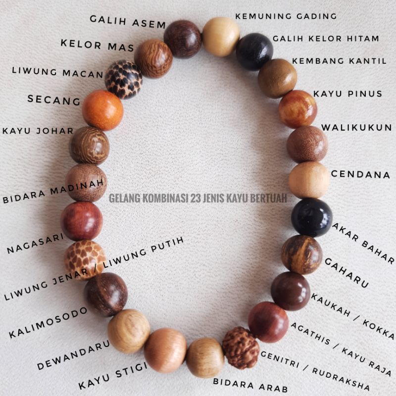 Gelang Kombinasi 23 Jenis Kayu Bertuah Asli / Gelang Kayu Kombinasi