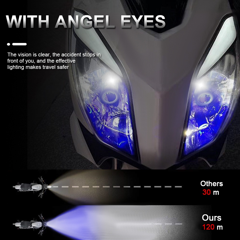 1PCS Lampu LED Depan H4 BA20D Motorcycle Headlight With Angel Eye Bright 3570LED Motorcycle Universal Scooter Light
