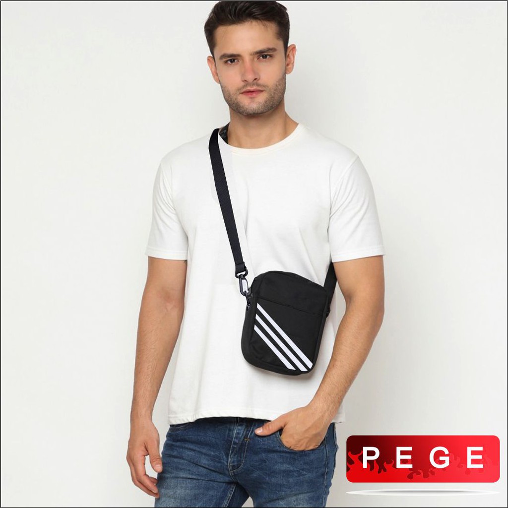 Tas Selempang Polos Motif Sablon Garis Pria Model SImpel Kasual Cocok Untuk Sehari Hari - PG - 8878