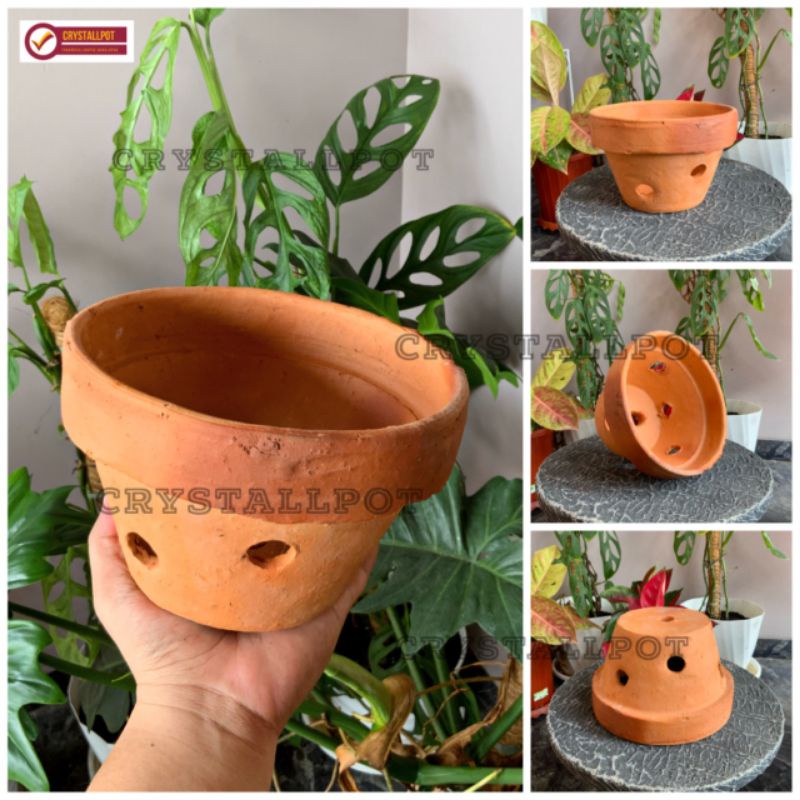 pot bunga tanaman anggrek tanah liat terracotta - POT ANGGREK TANAH