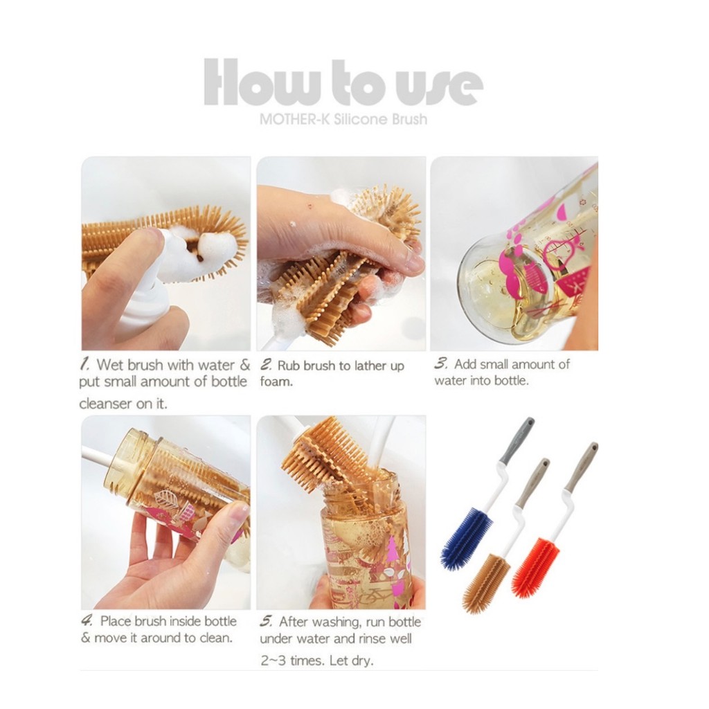 Mother-K Silicone Brush 2 Kinds of Set (Sikat Botol)