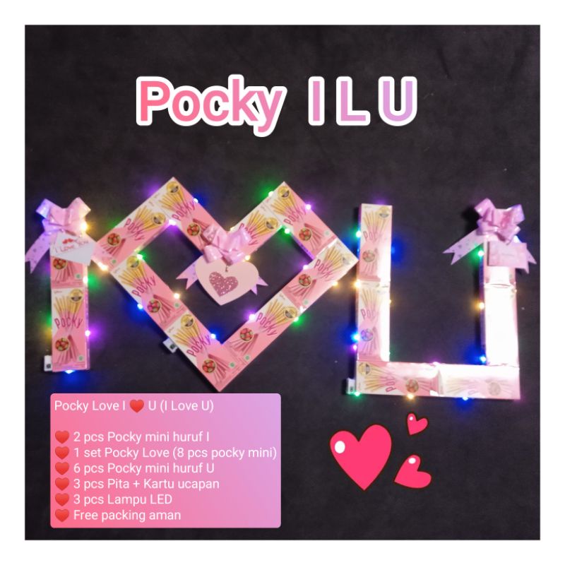 

Pocky ILU - Pocky I Love U + lampu LED, dikirim dlm bentuk huruf I, Love, dan huruf U (sdh dipacking aman)