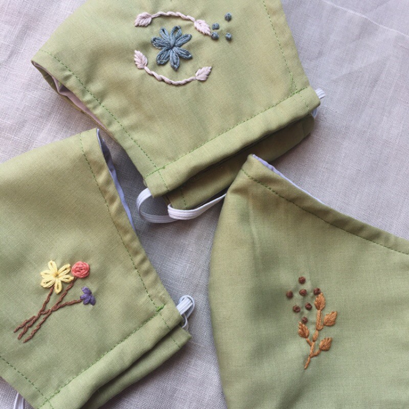 Masker Kain Katun Sulam (bordir) Handmade Green 3 lapis