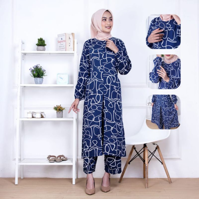 Setelan Gamis Rayon One Set Baju Setelan Wanita Kekinian