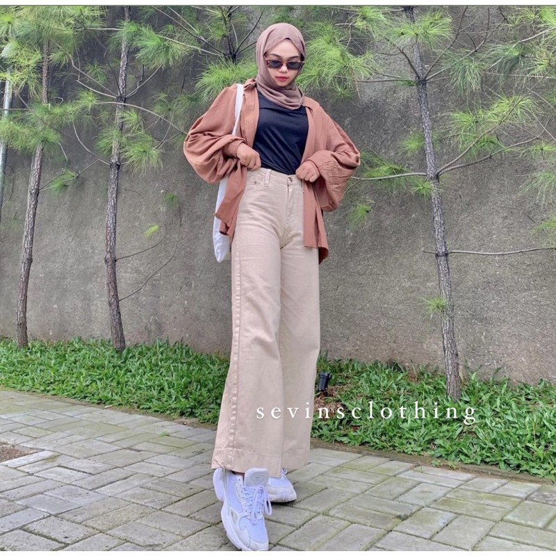 Sevins - celana panjang highwaist kulot jeans latte/kulot jeans cream/kulot wanita