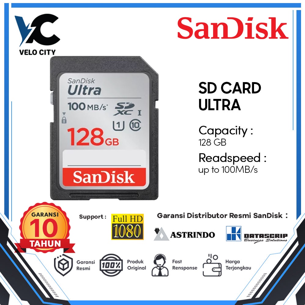 SD Card SanDisk Ultra SDXC UHS-I SD Card 128GB Class 10 up to 100MBps Original Garansi 10 Tahun