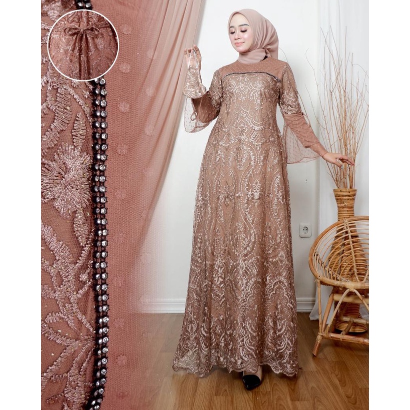 Permata Olshop / Syakia Dress NJ / Kebaya Modern / Gamis Brokat Pesta Mewah / Brokat Model Terbaru /