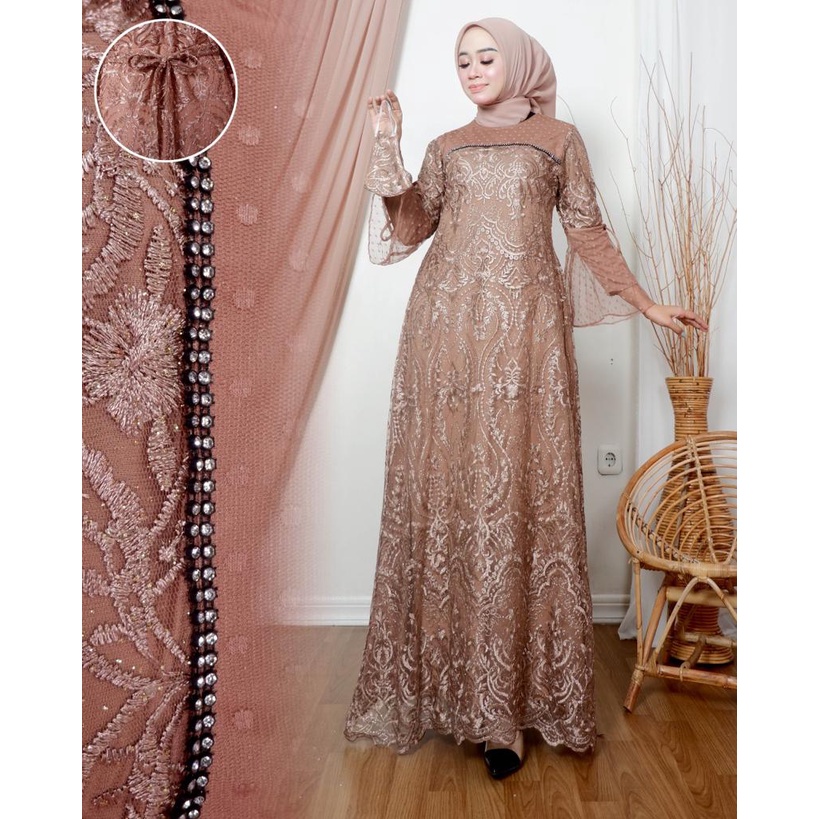 Permata Olshop / Syakia Dress NJ / Kebaya Modern / Gamis Brokat Pesta Mewah / Brokat Model Terbaru / Dress Kondangan