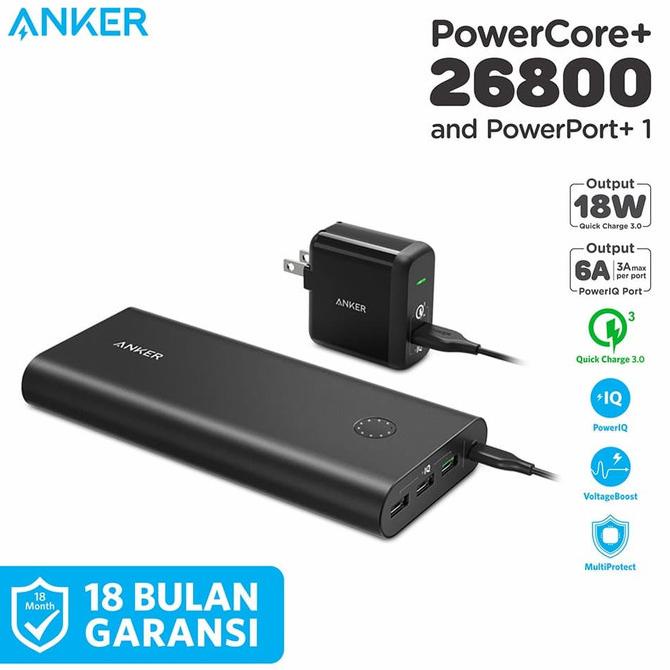 Powerbank Anker PowerCore+ 26800 And PowerPort+ 1 Black - B1374