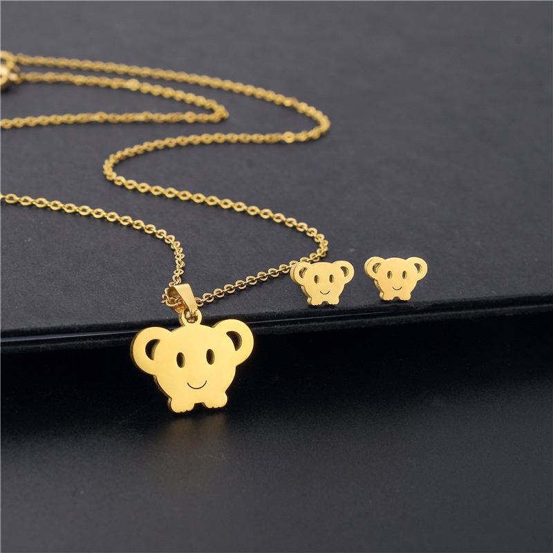 Lucu piggy kalung kalung 18K emas titanium steel ornamen hewan kalung set untuk wanita