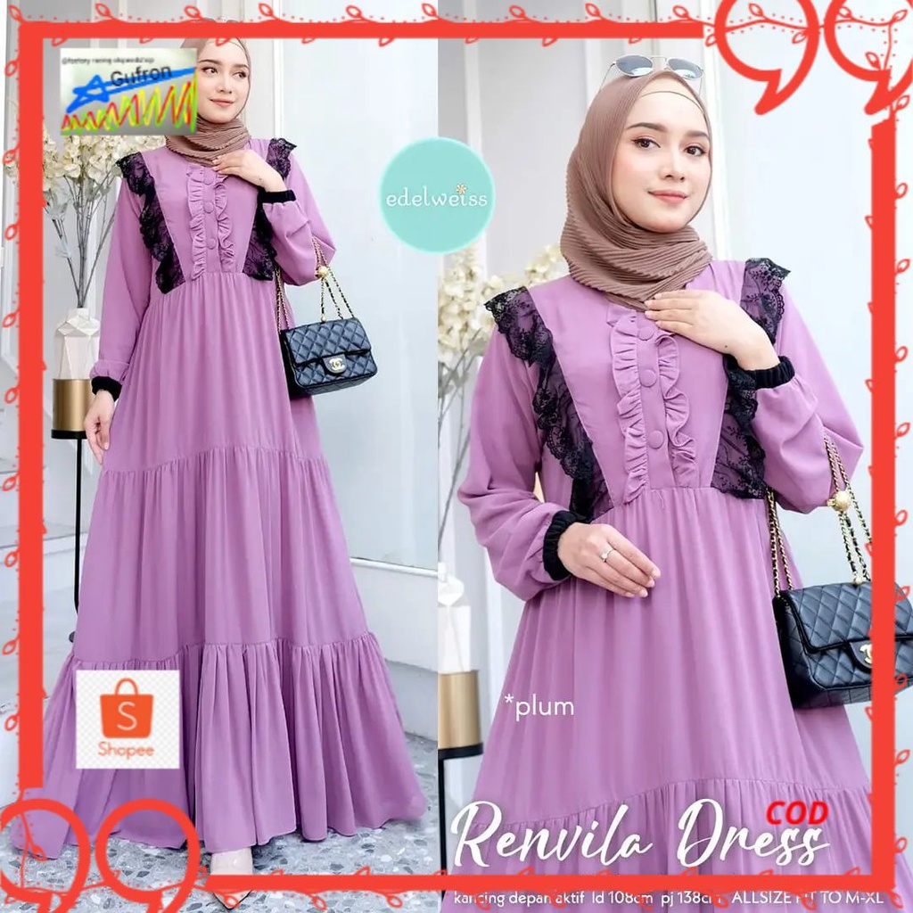gamis renvila maxi dres baju gamis wanta ter baru mix renda -baju murah bisa cod bayar ditemapat gam