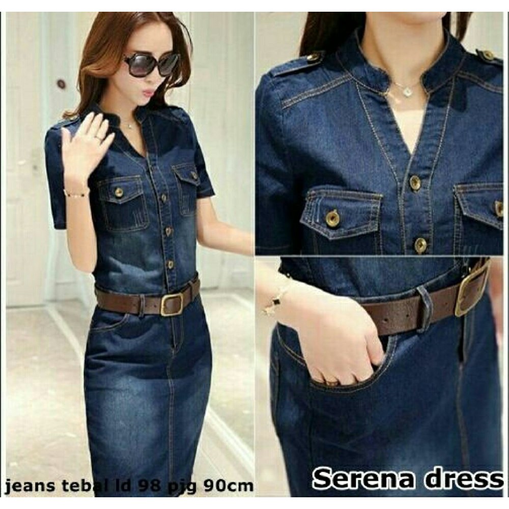 GE DRESS HELENA JEANS denim ori  dress cantik lengan pendek bahan jeans wanita recomend bagus mura